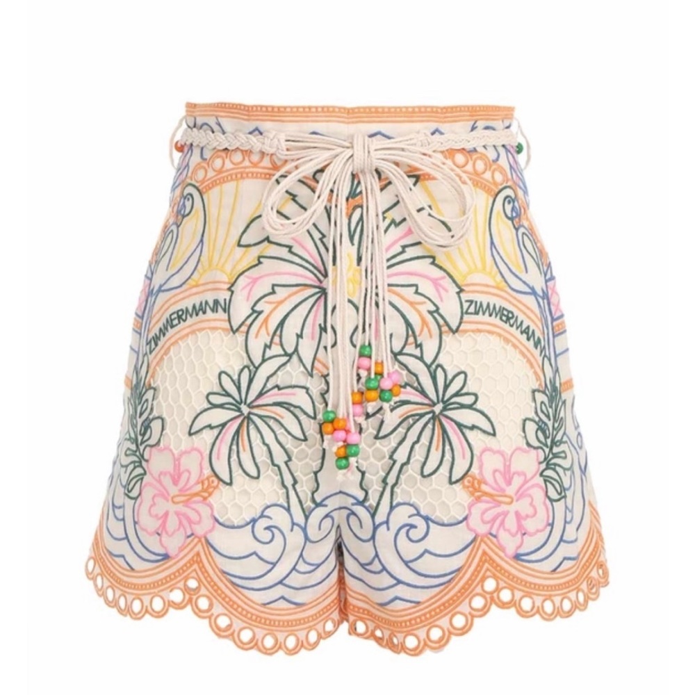 Zimmermann ginger Tropical Embroidered Shorts size 1